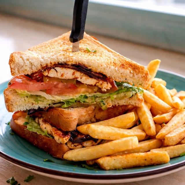 GRILLED CHICKEN CLUB SANDWICH.