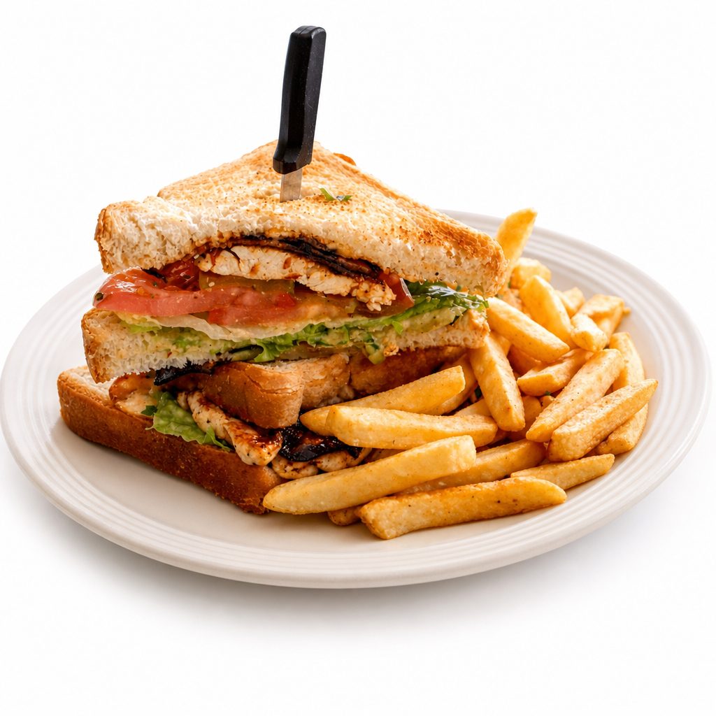 GRILLED CHICKEN CLUB SANDWICH.